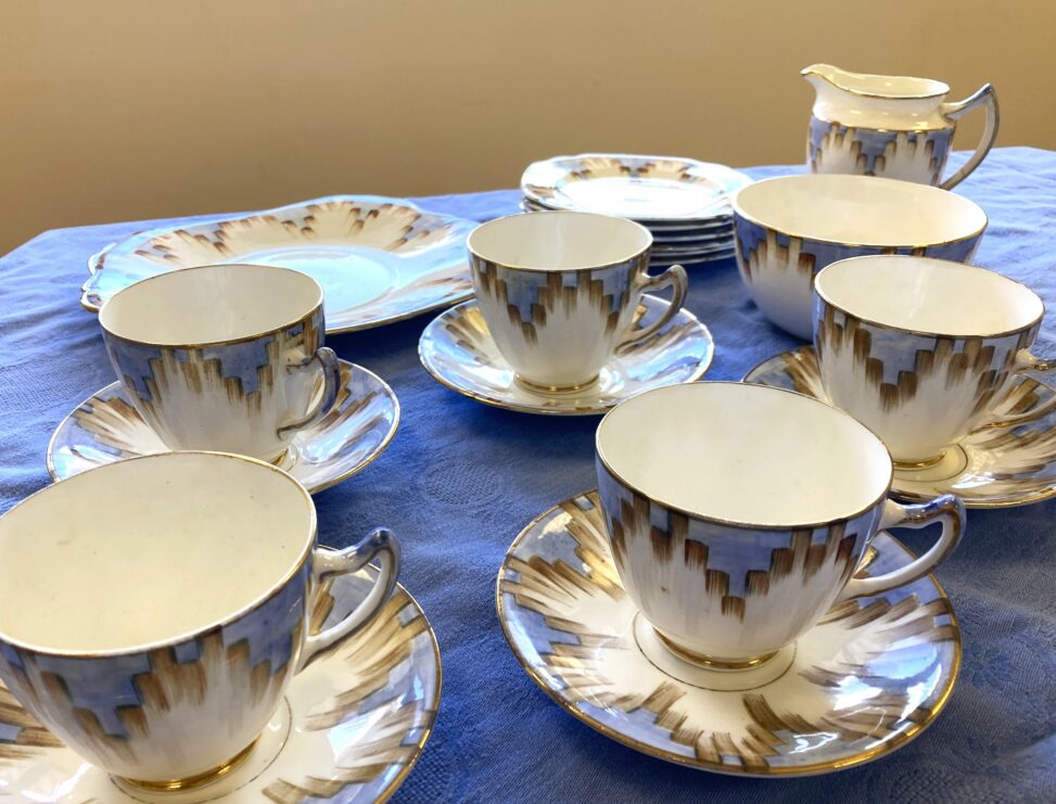 Blue and gold china tea set hire Southampton