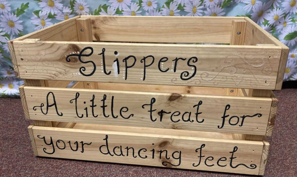 Dancing Tired Feet - Crate for Flip Flops / Slippers - Hire in Southampton